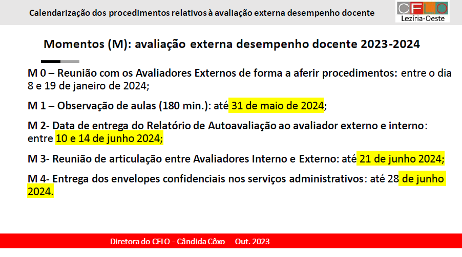 Calendarização da AEDD 2023-2024